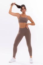 Conjunto Feminino Fitness Básico Calça e Top - Coffe